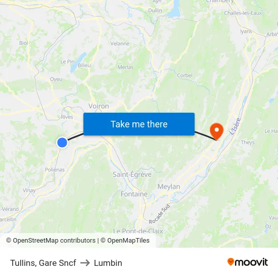 Tullins, Gare Sncf to Lumbin map