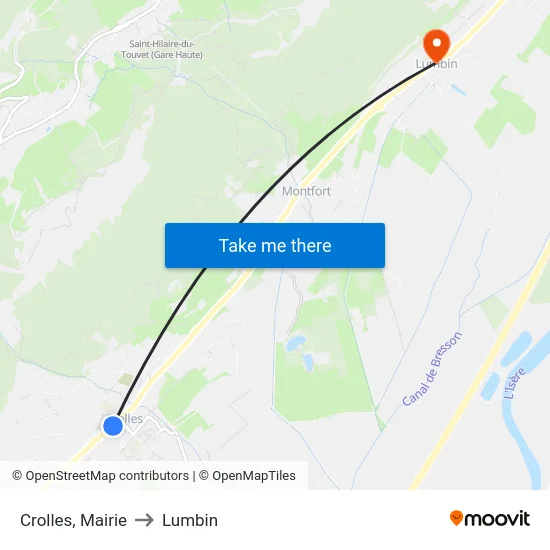 Crolles, Mairie to Lumbin map