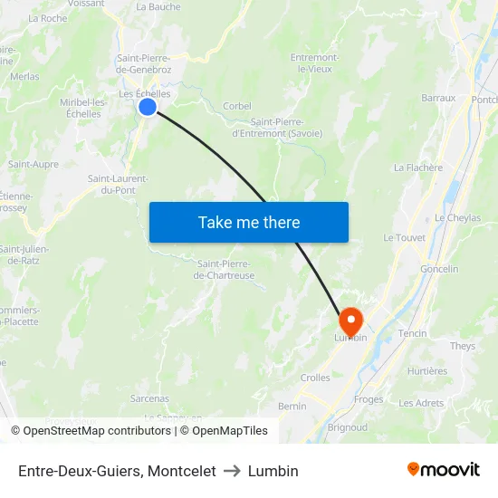 Entre-Deux-Guiers, Montcelet to Lumbin map