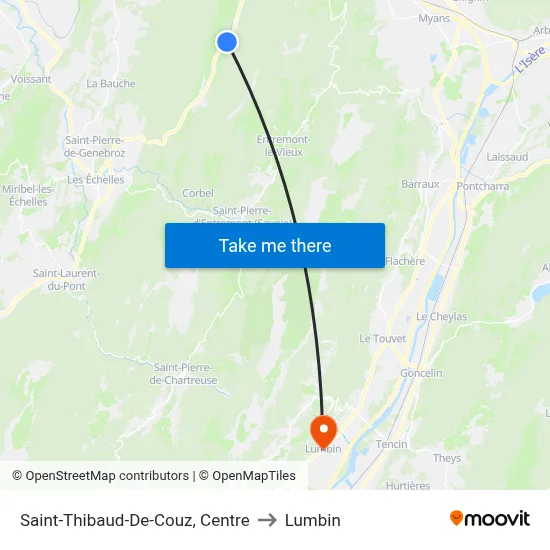 Saint-Thibaud-De-Couz, Centre to Lumbin map