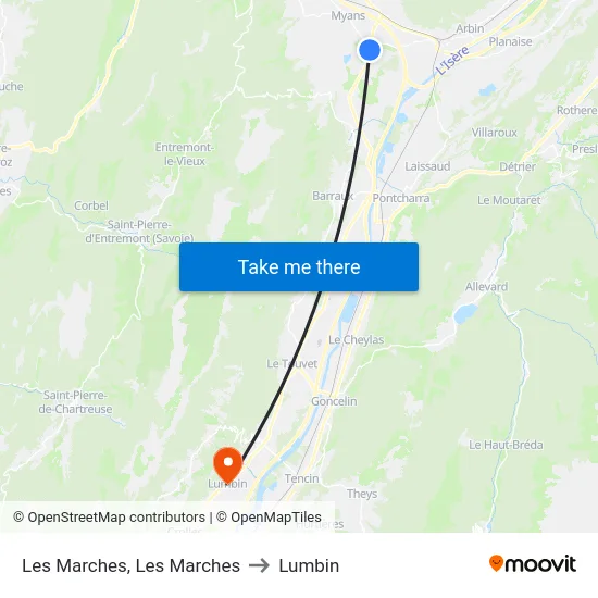 Les Marches, Les Marches to Lumbin map