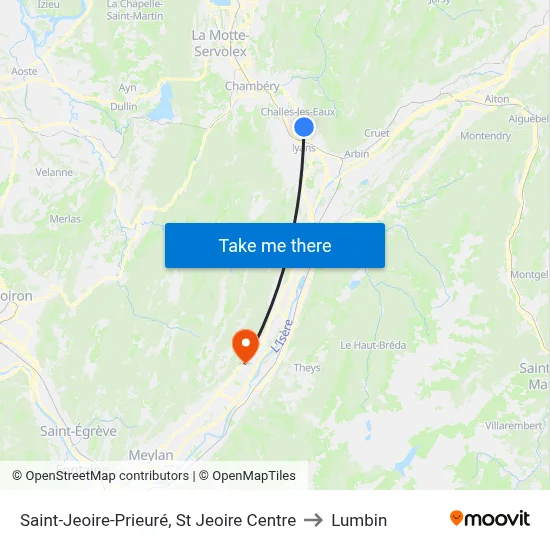 Saint-Jeoire-Prieuré, St Jeoire Centre to Lumbin map