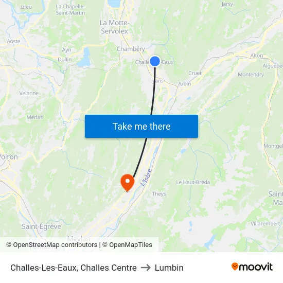 Challes-Les-Eaux, Challes Centre to Lumbin map