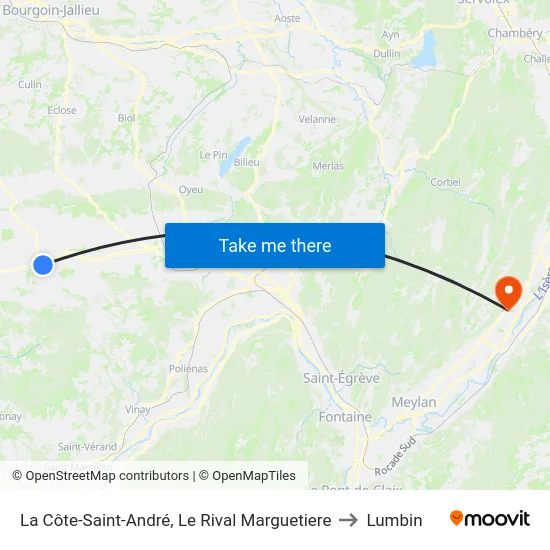 La Côte-Saint-André, Le Rival Marguetiere to Lumbin map