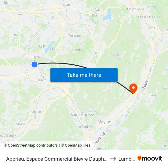 Apprieu, Espace Commercial Bievre Dauphine to Lumbin map