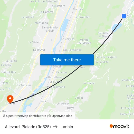 Allevard, Pleiade (Rd525) to Lumbin map