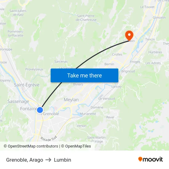 Grenoble, Arago to Lumbin map