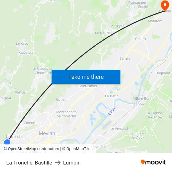 La Tronche, Bastille to Lumbin map