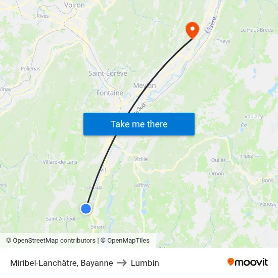 Miribel-Lanchâtre, Bayanne to Lumbin map