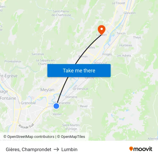 Gières, Champrondet to Lumbin map