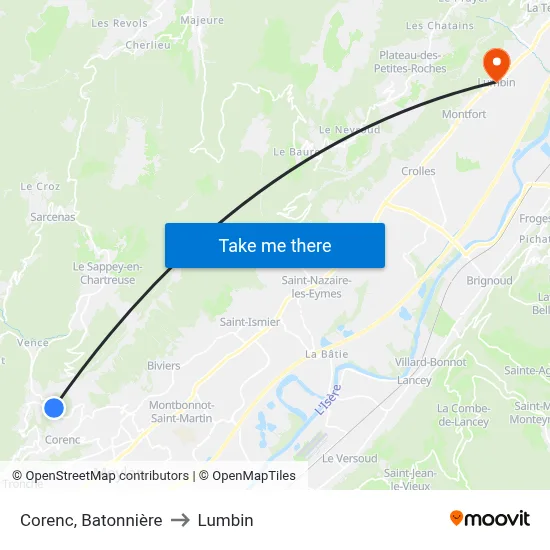 Corenc, Batonnière to Lumbin map