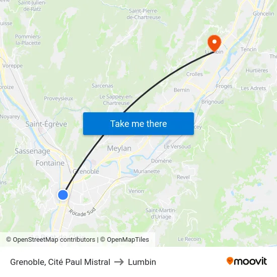 Grenoble, Cité Paul Mistral to Lumbin map