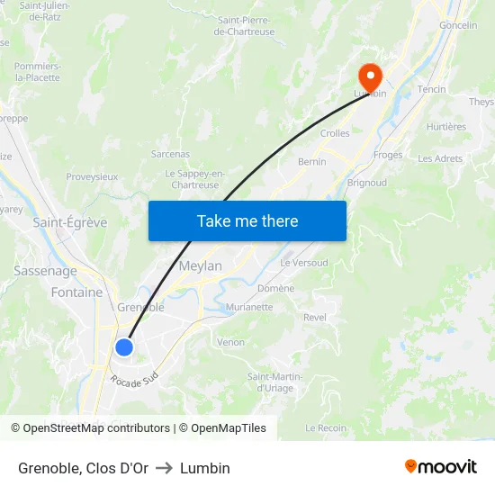 Grenoble, Clos D'Or to Lumbin map
