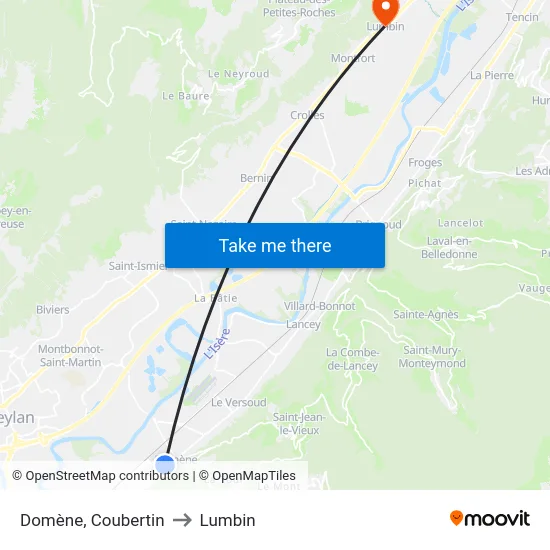 Domène, Coubertin to Lumbin map
