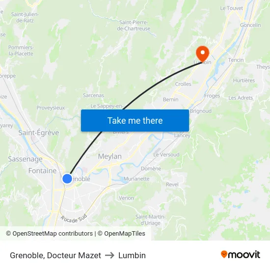 Grenoble, Docteur Mazet to Lumbin map