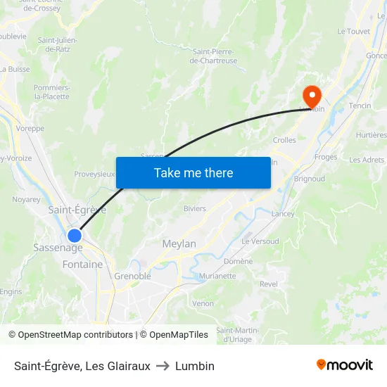 Saint-Égrève, Les Glairaux to Lumbin map