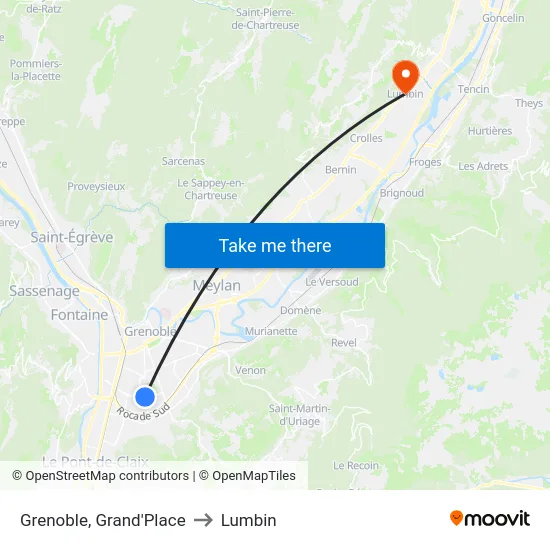 Grenoble, Grand'Place to Lumbin map