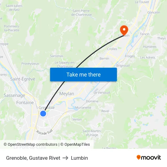 Grenoble, Gustave Rivet to Lumbin map