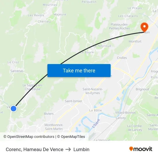 Corenc, Hameau De Vence to Lumbin map