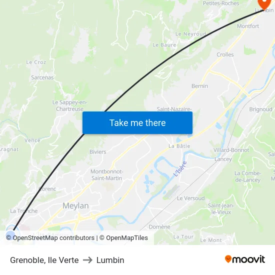 Grenoble, Ile Verte to Lumbin map