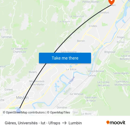 Gières, Universités - Iut - Ufraps to Lumbin map