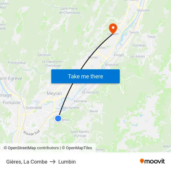 Gières, La Combe to Lumbin map