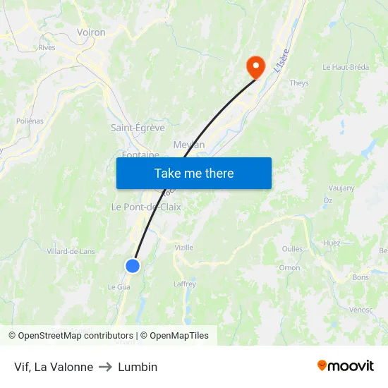 Vif, La Valonne to Lumbin map