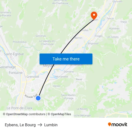 Eybens, Le Bourg to Lumbin map