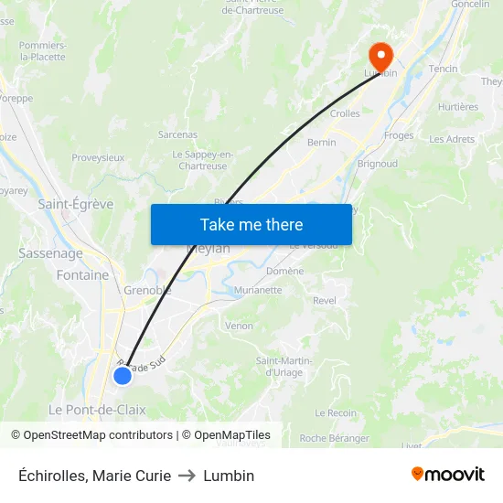 Échirolles, Marie Curie to Lumbin map