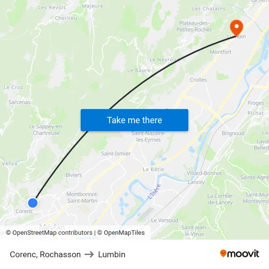 Corenc, Rochasson to Lumbin map