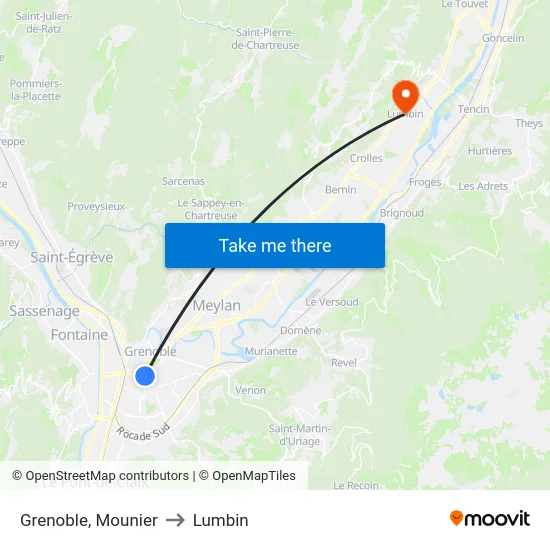 Grenoble, Mounier to Lumbin map