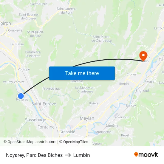 Noyarey, Parc Des Biches to Lumbin map