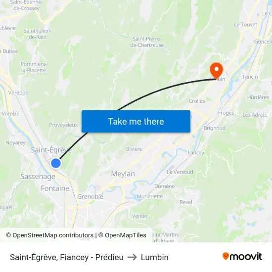 Saint-Égrève, Fiancey - Prédieu to Lumbin map