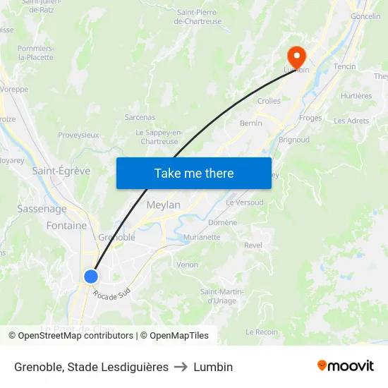 Grenoble, Stade Lesdiguières to Lumbin map