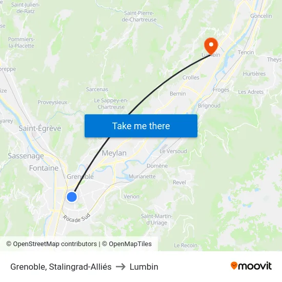 Grenoble, Stalingrad-Alliés to Lumbin map