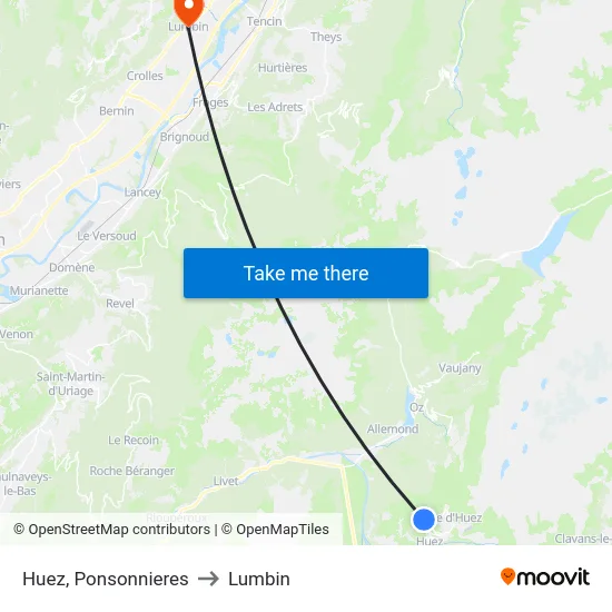 Huez, Ponsonnieres to Lumbin map