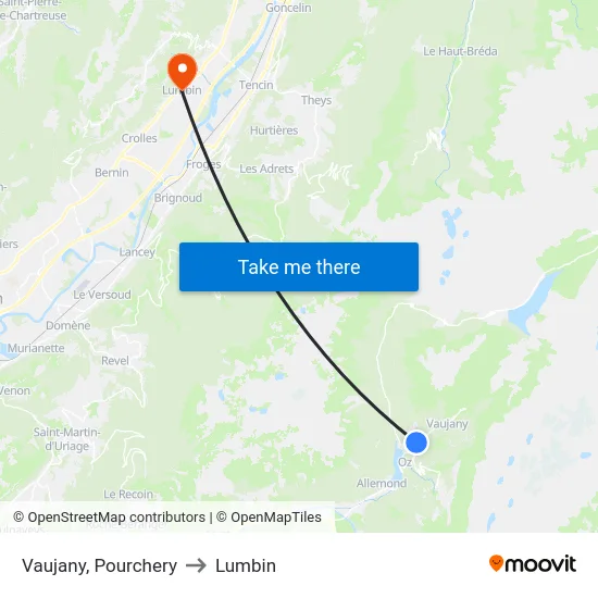 Vaujany, Pourchery to Lumbin map