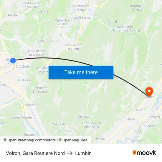 Voiron, Gare Routiere Nord to Lumbin map