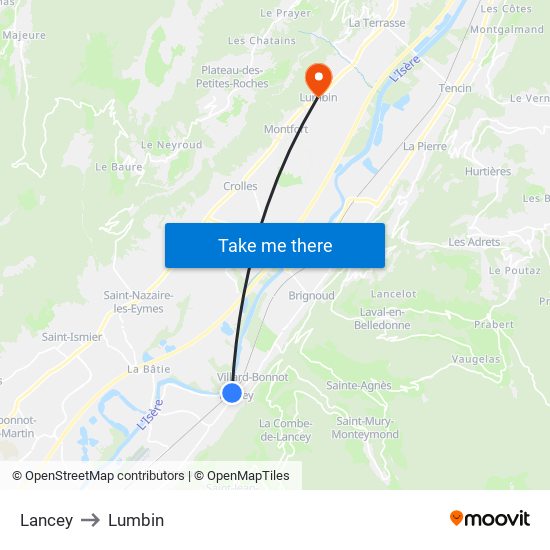 Lancey to Lumbin map