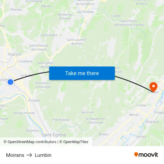 Moirans to Lumbin map