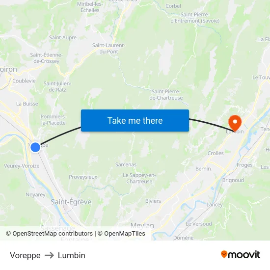 Voreppe to Lumbin map