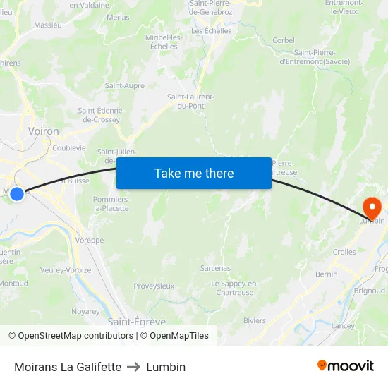 Moirans La Galifette to Lumbin map