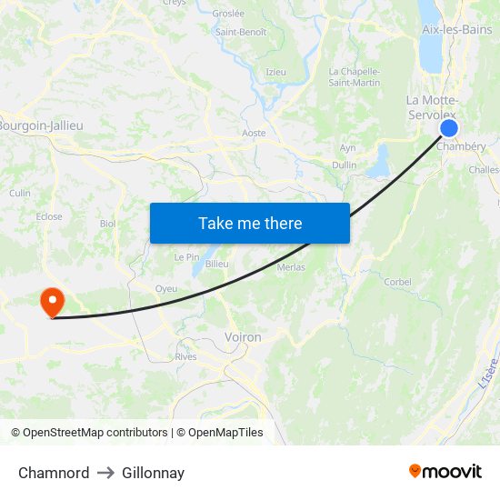 Chamnord to Gillonnay map