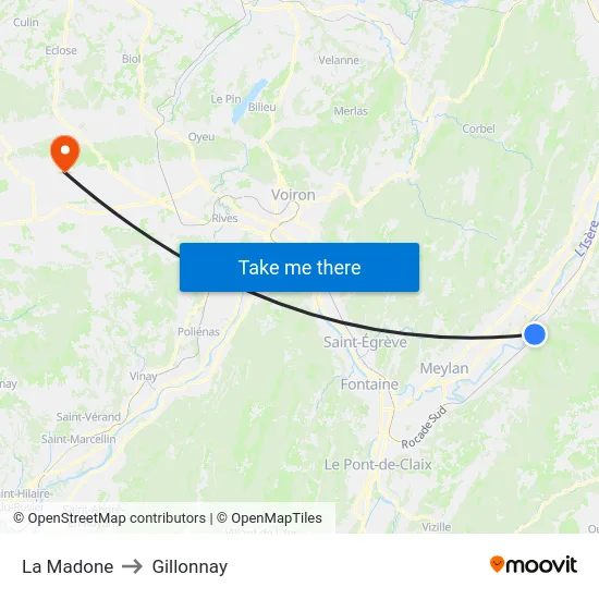 La Madone to Gillonnay map