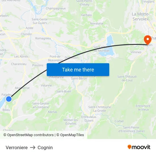 Verroniere to Cognin map