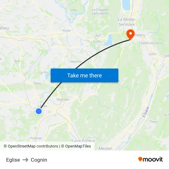 Eglise to Cognin map