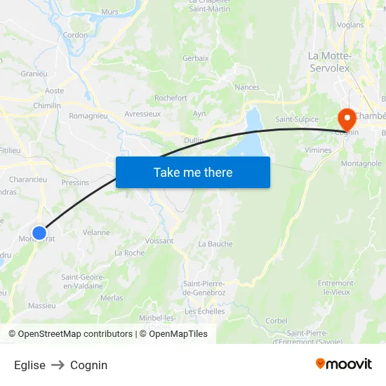 Eglise to Cognin map