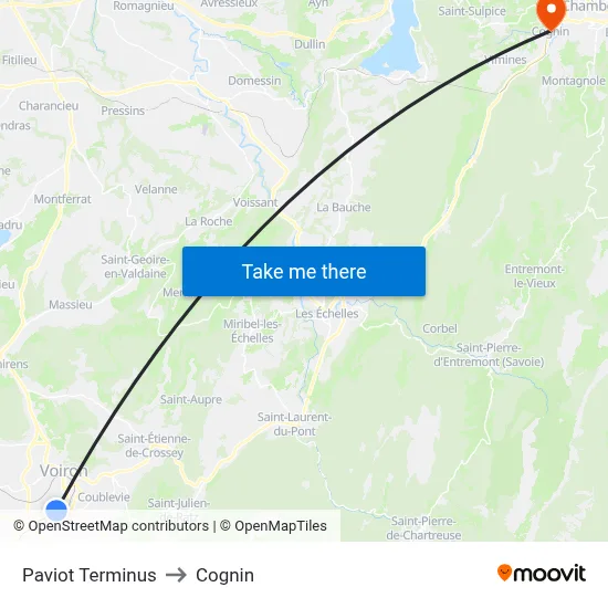 Paviot Terminus to Cognin map