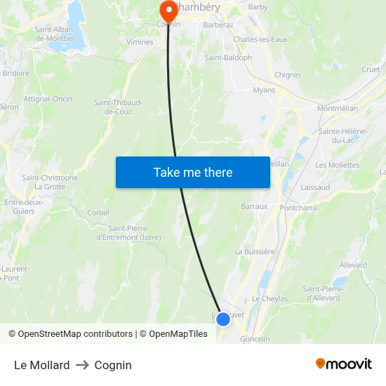 Le Mollard to Cognin map