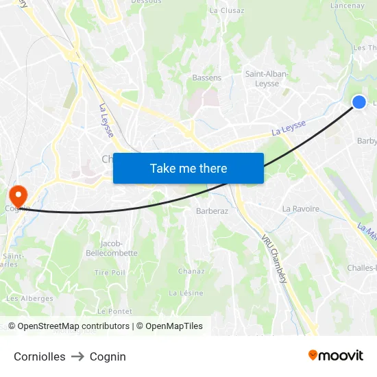 Corniolles to Cognin map